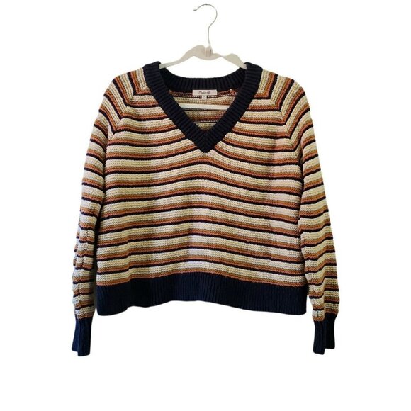 Madewell Sweater Womens Small Arden V-Neck Crop Pullover Striped Multicolor - Picture 1 of 11